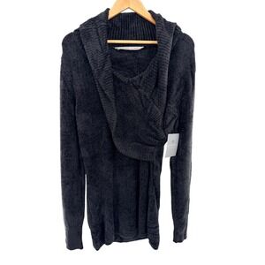 Athleta Sochi Cozy Black Hooded Wrap Sweater Size Large NWT‎ Soft Plush Knit